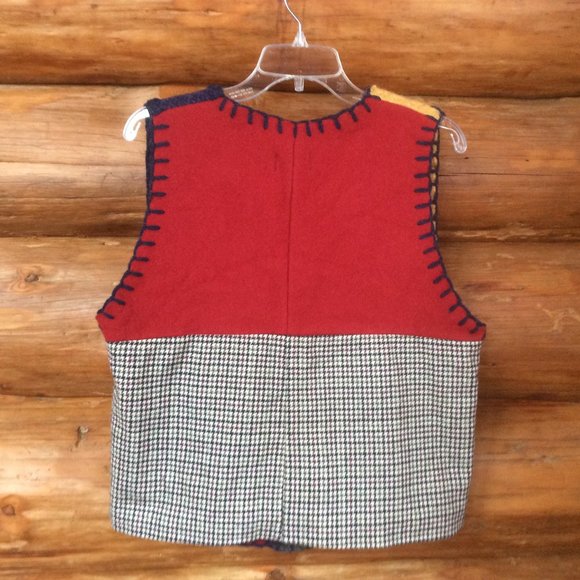 BaabaaZuzu Upcycled Artsy Vintage Wool Boho Color Block Sweater Vest Size Large - Picture 2 of 3